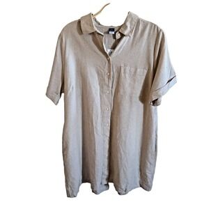 Old Navy Linen Blend Shirt Dress Button Front Petite L Coastal Nautical Travel